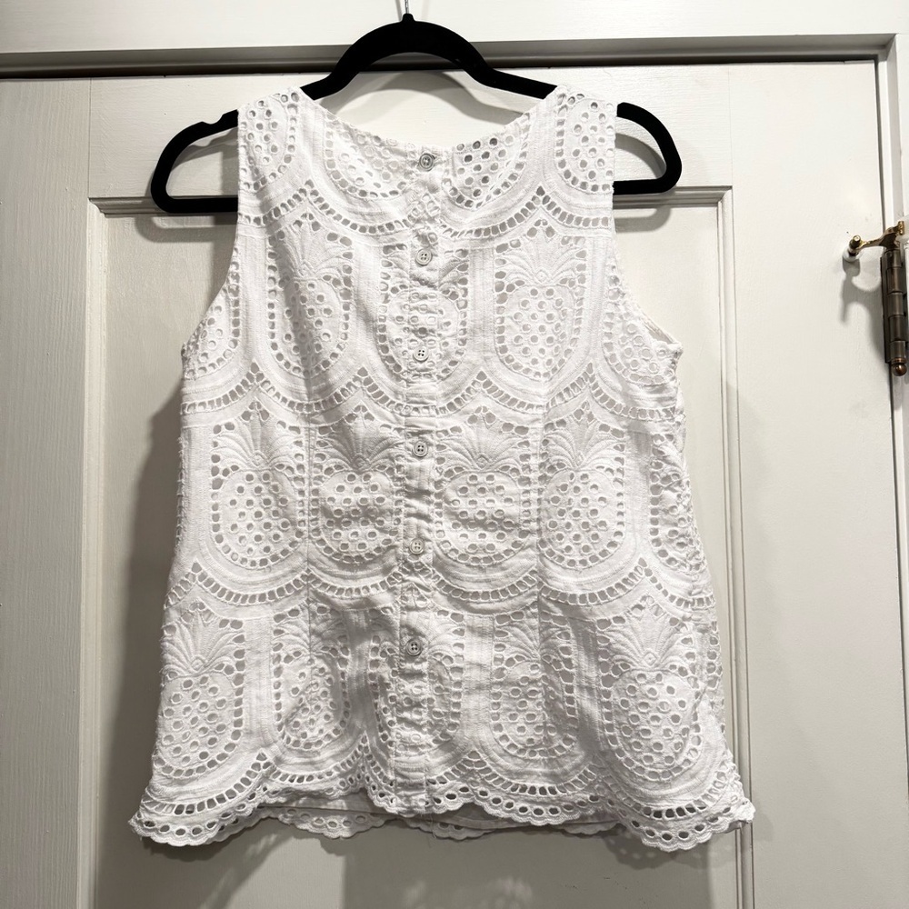 Talbots Eyelet Pineapple Button Back Shell White … - image 5